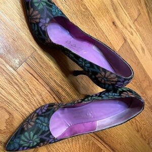 Black with Colorful Flower-Power Heels with 60s Design